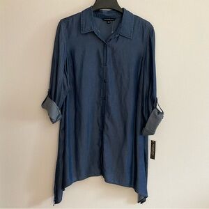 Zac Rachel women tunic top chambray plus size 1X roll tab sleeve new with tags